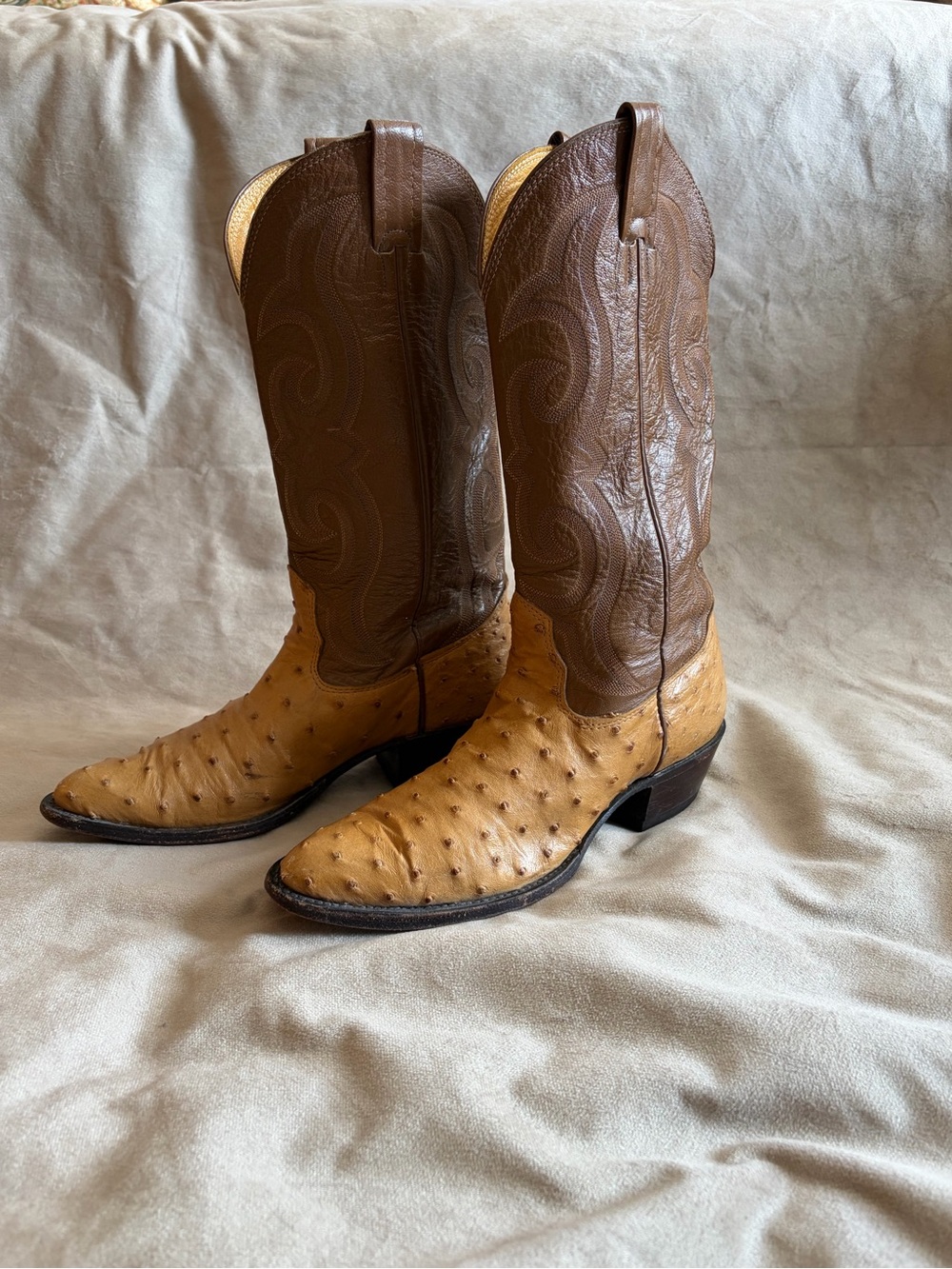 Nocona Two-Tone Brown Ostrich Leather Cowboy Boots